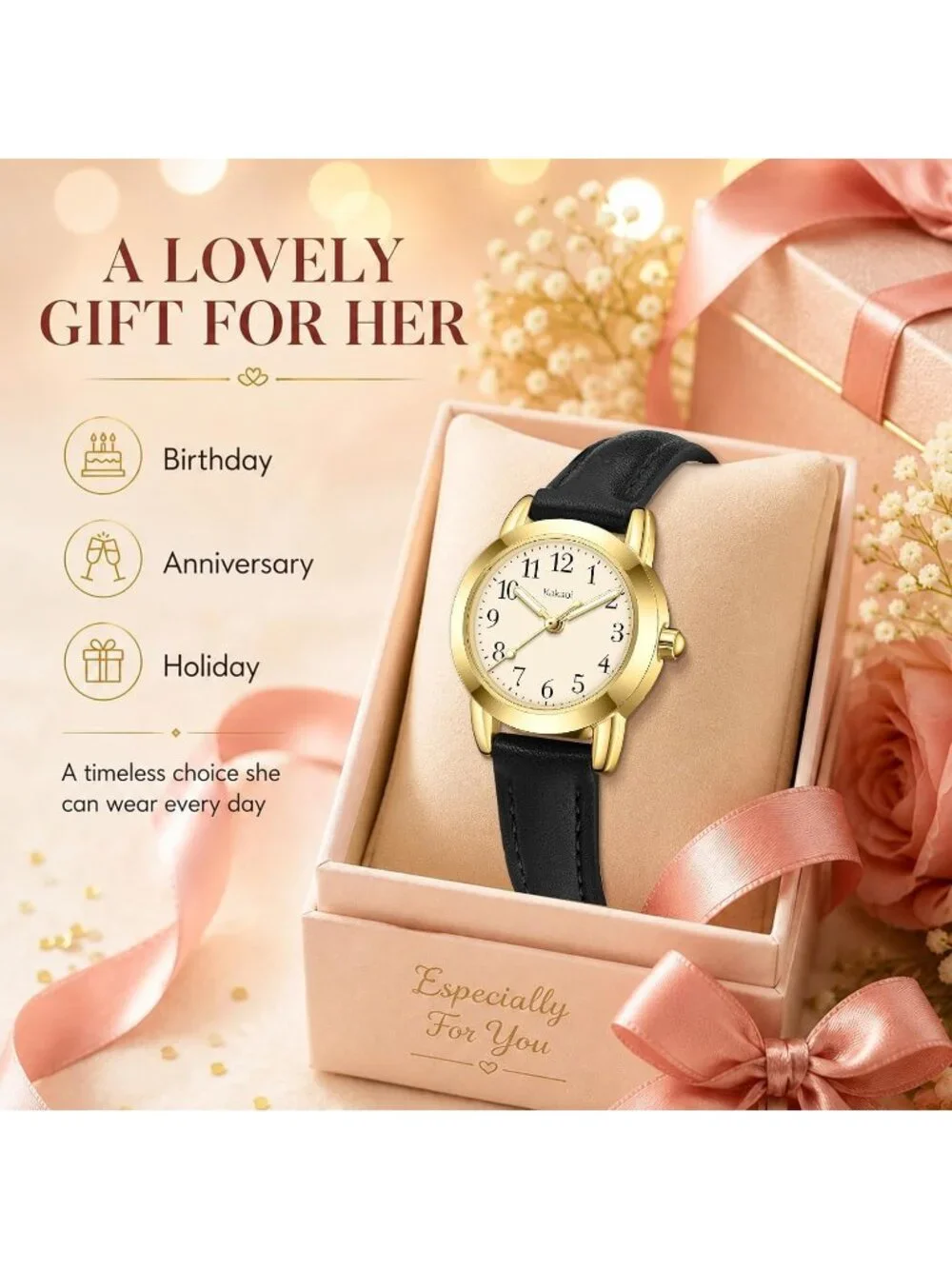 Women's Black White Vintage Analog Slim Leather Strap Quartz Movement Wristwatch